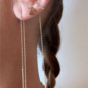 Celebrity Stylist Designer Created 14k Solid Yellow Gold Threader Drop Earrings